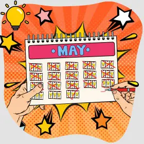 Hands marking a May calendar to track daily slots sessions and gaming habits