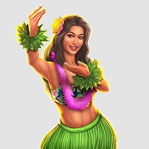 Hawaiian Dreams slot Hula Dancer, brown haired lady in hula outfit
