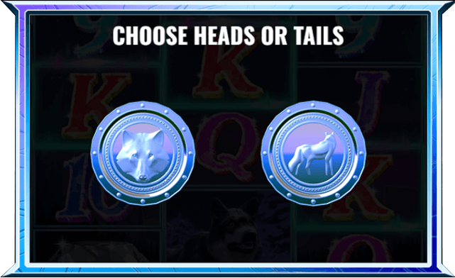Choose heads or tails feature of Mythic Wolf - Sacred Moon, head or tail, wolf head on one side of the silver coin and a wolf on the other