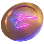 Raving Wildz, Raving Wildz Slot game coin, golden coin with neon pink Raving Wildz log on it,