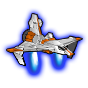 star slot spaceship, white spaceship with orange highlights