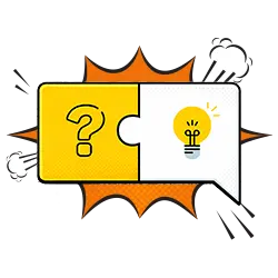 big bubble with one side yellow and a question mark in it whilst the other side is white and has a light bulb