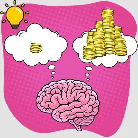 betting biases, brain with two think bubbles one with a small stake and one with a high stake