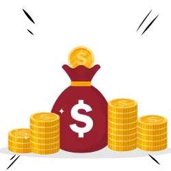 Pile of cash with white arrows going up in the background