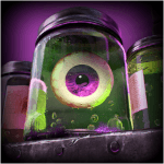 frankenslot's monster slot icon, glass jar with green liquid and purple eye in it