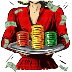 Casino Chips on a plate carried by a women in red