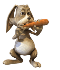 madder scientist lab pet the Bunny eating a carrot in 3D