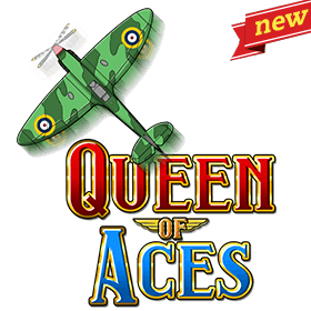 queen of aces game logo with a spitfire