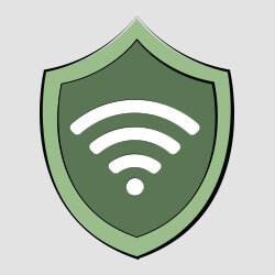 green shield with a wi-fi symbol in it, safe wi-fi connection