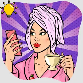 Lady with a towel wrapped around the hair, ready for spring clean