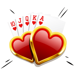 High Valued Poker cards in the back of two hearts