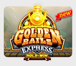 Golden Rails Express Slot game at Slots Capital with a golden train and the game title, it is also a hold and win game