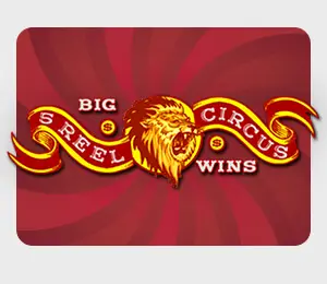 5 Reel Circus slot game with  lion infront of a red background and the game title both as the forefront