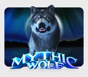 Mythic Wolf slot game – majestic wolf howling at a full moon with mystical forest and moonlit night vibe, symbols include diamonds, lunar dice and feathers for bonus features at Slots Capital Casino.