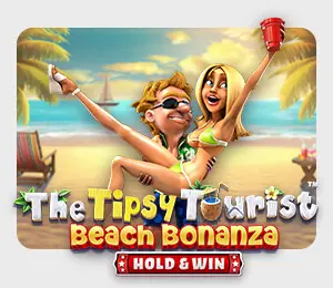 The Tipsy Tourist: Beach Bonanza slot game – tropical beach setting with cocktails, vacation‑tourist characters and “Hold & Win” bonus theme at Slots Capital Casino.