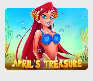 Aprils Treasure slot game featuring April the mermaid who has red hair and is wearing a mermaid outfit