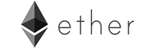 Ether logo in grey with a diamond shape on the left and the text on the right