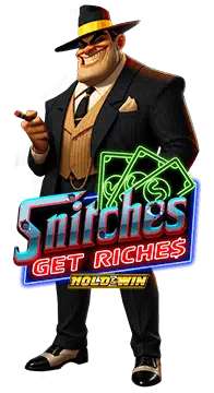 Main male character from the slot game Snitches Get Riche sat Slots Capital as well as the game title