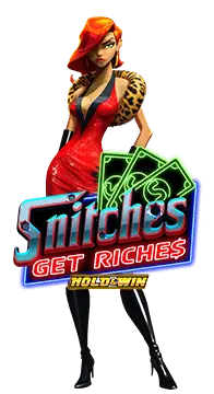 Main female character from the slot game Snitches Get Riche sat Slots Capital as well as the game title