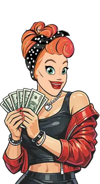 Slots Capital mascot holding cash, representing rewards and winnings
