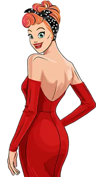 Slots Capital mascot in a red dress promoting the new Promotions page