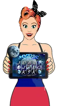 Slots Capital mascot presenting a mystical-themed slot game on a tablet