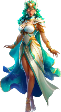 Ocean goddess in blue and gold representing premium rewards and promotions