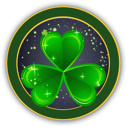 three leaved shamrock for st. paddy's day with golden sparkles in a green round frame